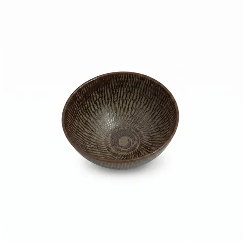 Tigela Redonda de Porcelana Japonesa Textura Marrom - 12cm