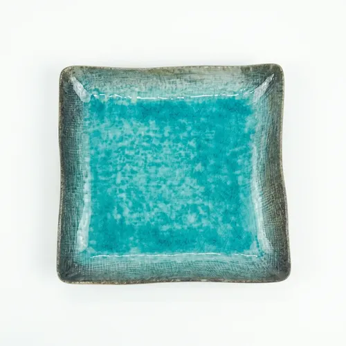Prato Quadrado de Cerâmica Japonesa Blue Reef - 18cm