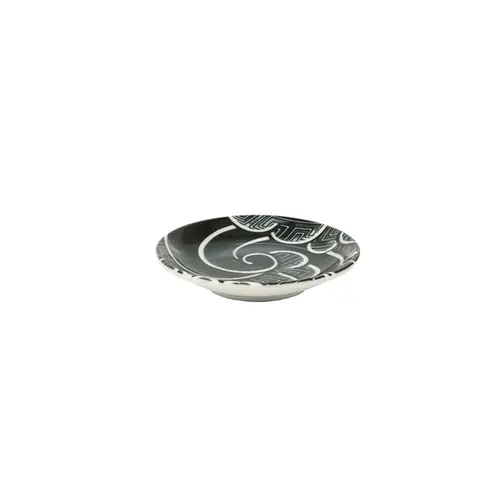 Prato Redondo de Porcelana Japonesa Sayanami Kuro Sashibukuro  – 10cm