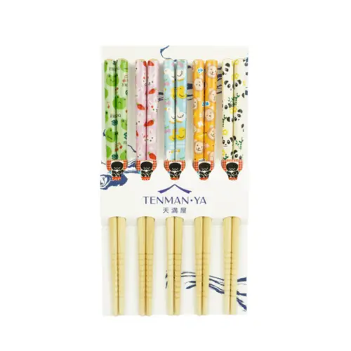 Conjunto de Hashi Infantil de Bambu Kawaii Tenman-ya – 5 peças