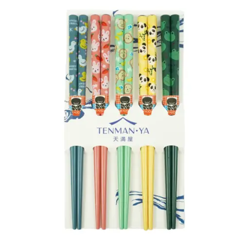 Conjunto de Hashi Infantil de Bambu Kawaii Liso Tenman-ya – 5 peças