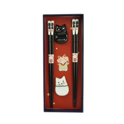 Conjunto de Hashi de Bambu Neko Tenman-ya – 4 peças