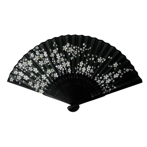 Leque Preto com Flores - 23cm