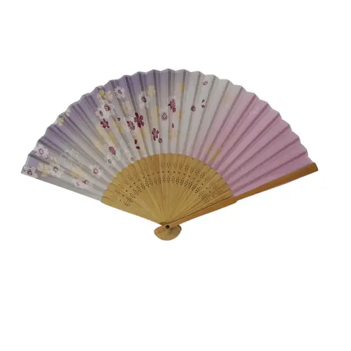 Leque Rosa e Roxo com Flores - 23cm